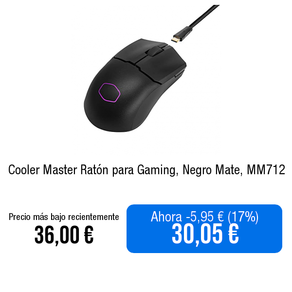 ↗️Ver en Amazon: amazon.es/dp/B0B9HGKSVD?…

Cooler Master Ratón para Gaming, Negro Mate, MM712
