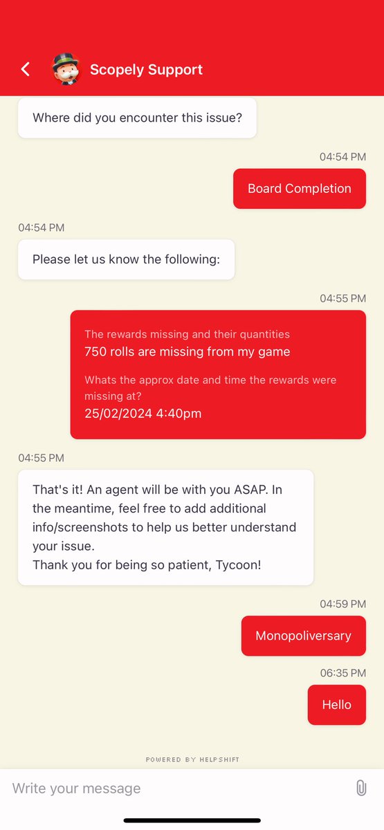 Dallas_April02's tweet photo. @MonopolyGO I’ve been told someone would help me and it’s been 2 hours went us going on and I bent start a new chat bc it’s waiting for this one to be completed #MonopolyGo #CustomerService https://t.co/gQoRsH8KsD