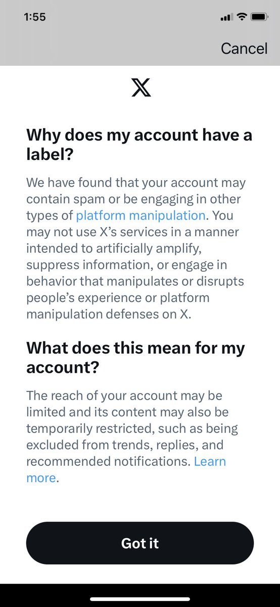 I can only assume that some stupid Elmo algorithm flagged my steadfast support for Ukraine as sus.

<a href="/Support/">Support</a> How are you not in violation of your own rules for ‘warning’ me? This platform sucks so hard.