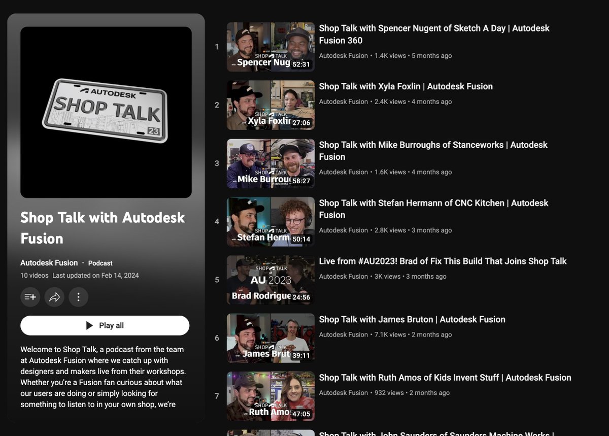 tinkercad's tweet image. Learn more about using Autodesk Fusion with first-hand experience from Shop Talk, a podcast from the team at Autodesk Fusion where you can hear from designers and makers live from their workshops. 💻 

youtube.com/playlist?list=…

#ADSKfusion #AutodeskFusion #podcast