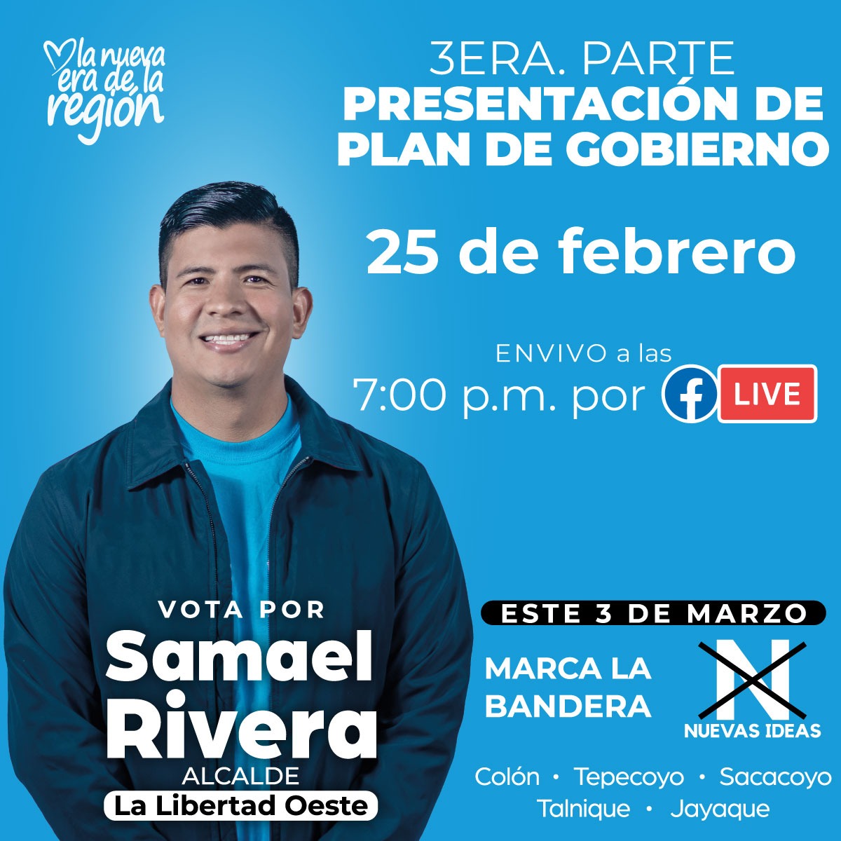 Les invito a ver la tercera parte de nuestro Plan de Gobierno por Facebook Live.

<a href="/nuevasideas/">Nuevas Ideas</a> <a href="/PrensaNI_SV/">Prensa Nuevas Ideas</a>

#LaNuevaEraDeLaRegión #LaLibertadOeste