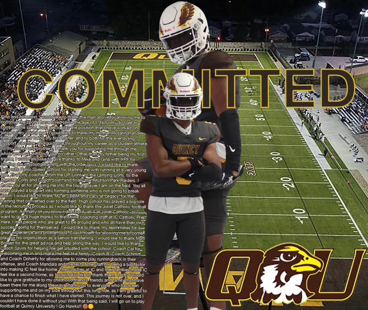 100% Committed!! @QUHawksFootball @CoachA1998 Let's work 🟡🟤. Thanks to @MrHarve03917075 @TeamHPF @A1_coach @mj_sbbm4keys @ICCPFootball @MattBowen41 @MrBettinazzi @MDohertyICCP @ThomasGibbons_3. @EDGYTIM @PrepRedzoneIL @AllenTrieu @BigPete7978