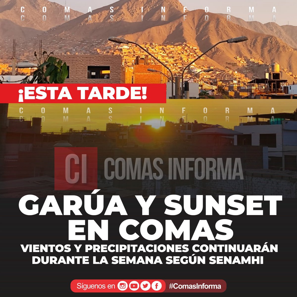 ComasInforma's tweet photo. 🔴 #Garúa | #Sunset | #Comas
Vecino captó la puesta de sol luego de ligera precipitación ocurrida la tarde de hoy.
#ComasInforma #Noticias https://t.co/KynmmDEOCD