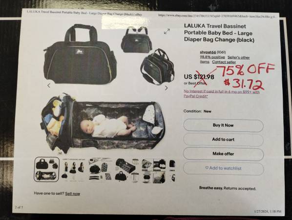 SearchNSaveBin's tweet photo. Lalauka Travel Bassinet Portable Baby Bed - Large Diaper Bag https://t.co/iMyrwZAJvv 
#omaha #binstore #sale #discount #searchnsave #liquidation #amazon #Omahasale #omahabinstore #omahasave #save https://t.co/dUdSlRmdAa