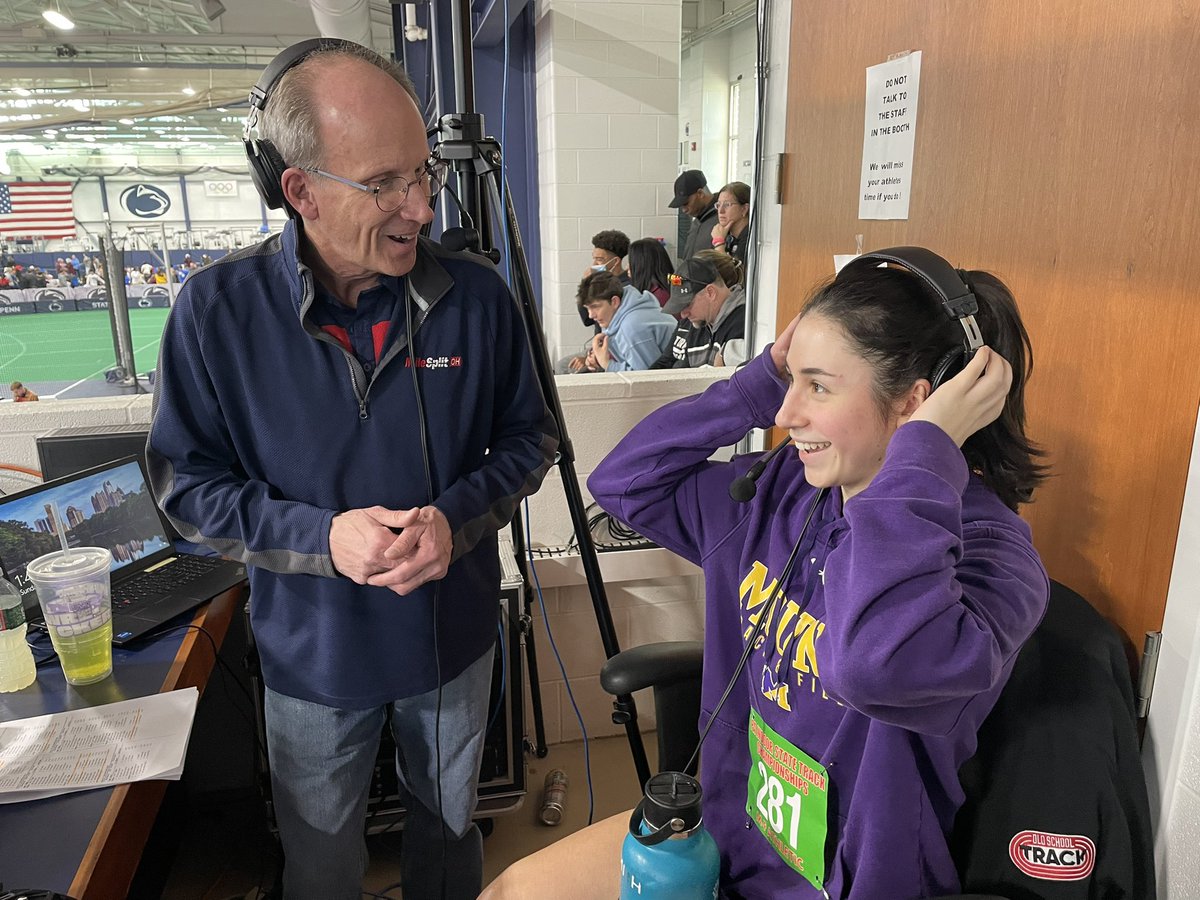 oldschooltrack's tweet photo. PRs, state meet/PA indoor records, 3K sweeps and then @PennTrackXC livestream guests! These athletes did it all today at #PTFCA . My thanks for their time and conversation. https://t.co/6h9yiHz42e