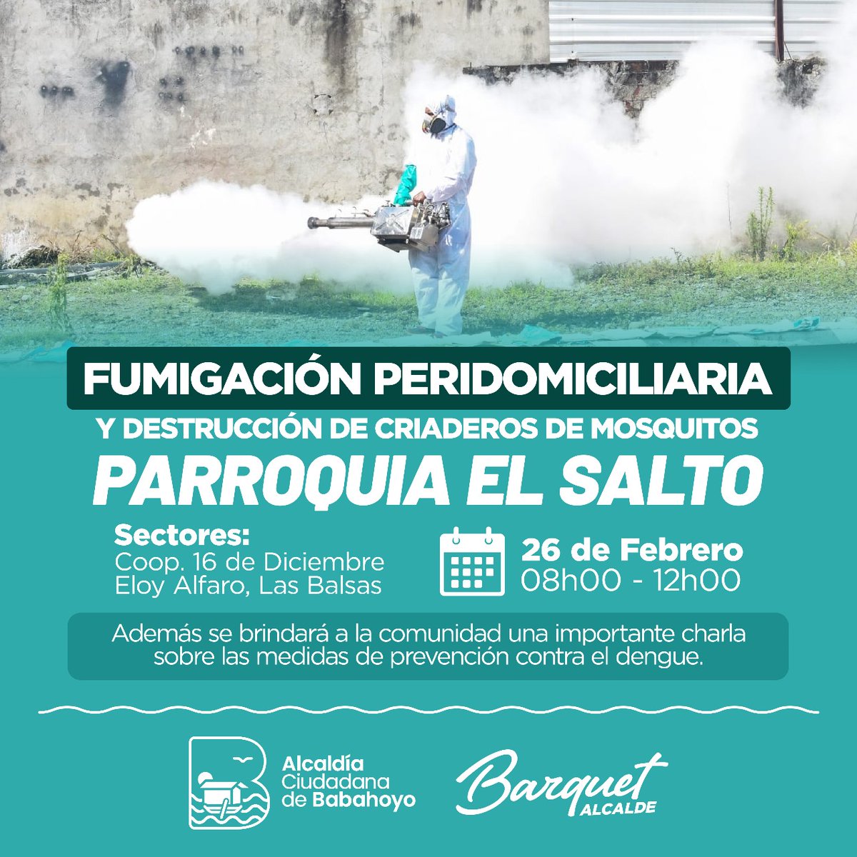 alcaldiabbhy's tweet photo. 🟢#ATENCIÓN 

👨‍🦱👩‍🦰Babahoyense. A través de nuestra campaña municipal  #TodosContraElDengue. Trabajamos para eliminar criaderos de mosquitos.

👉Por ello, te damos a conocer los sectores donde realizaremos esta importante acción de velar por la salud de la ciudadanía. https://t.co/hO7zAM1Yfp