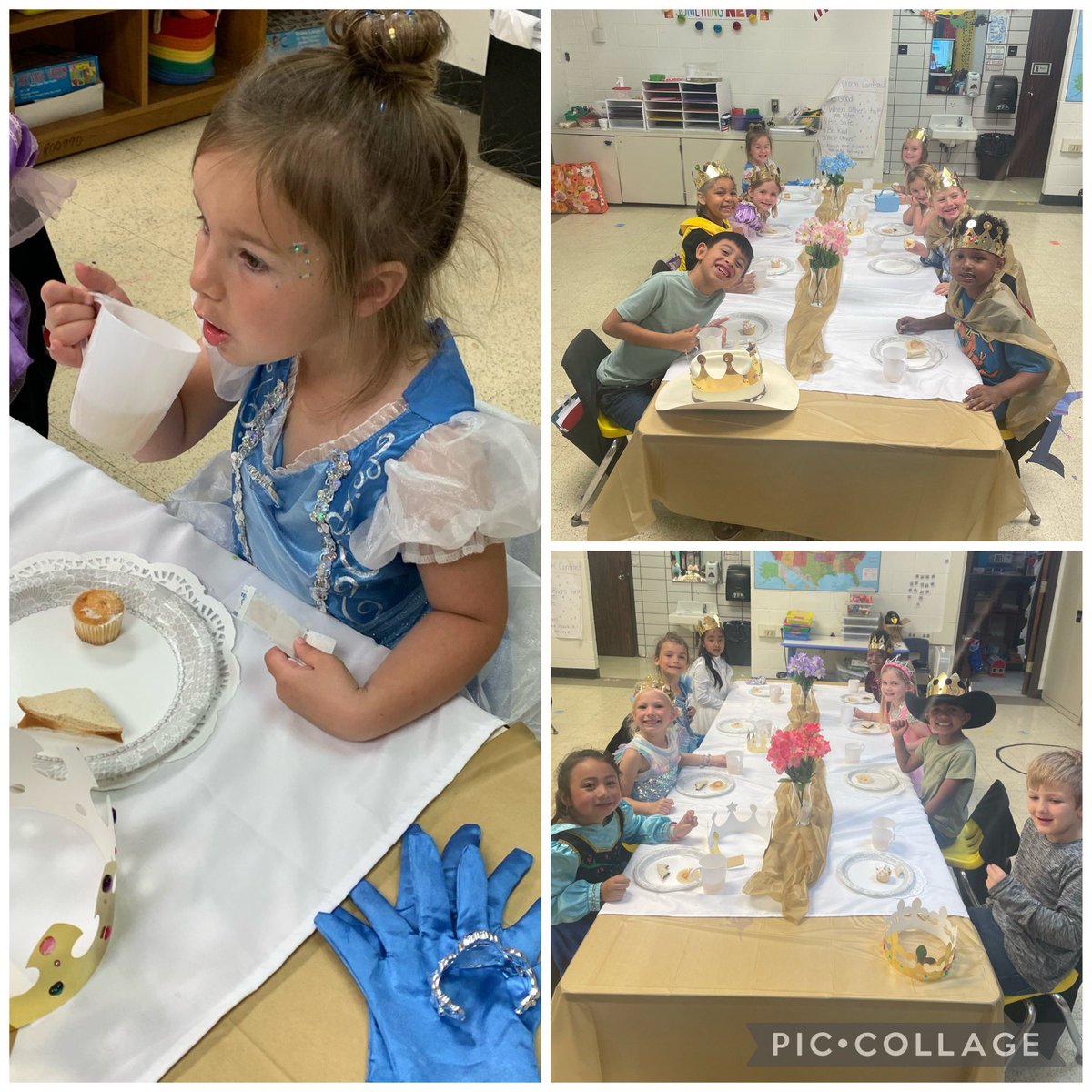 Anahuac_ELEM's tweet photo. A Royal Kindergarten Tea Party in Queen Royer’s and Queen Hargis’ classrooms after finishing their unit on Kings &amp; Queens! So fancy and so fun! 👑🐾 https://t.co/uUMoTzXlAi
