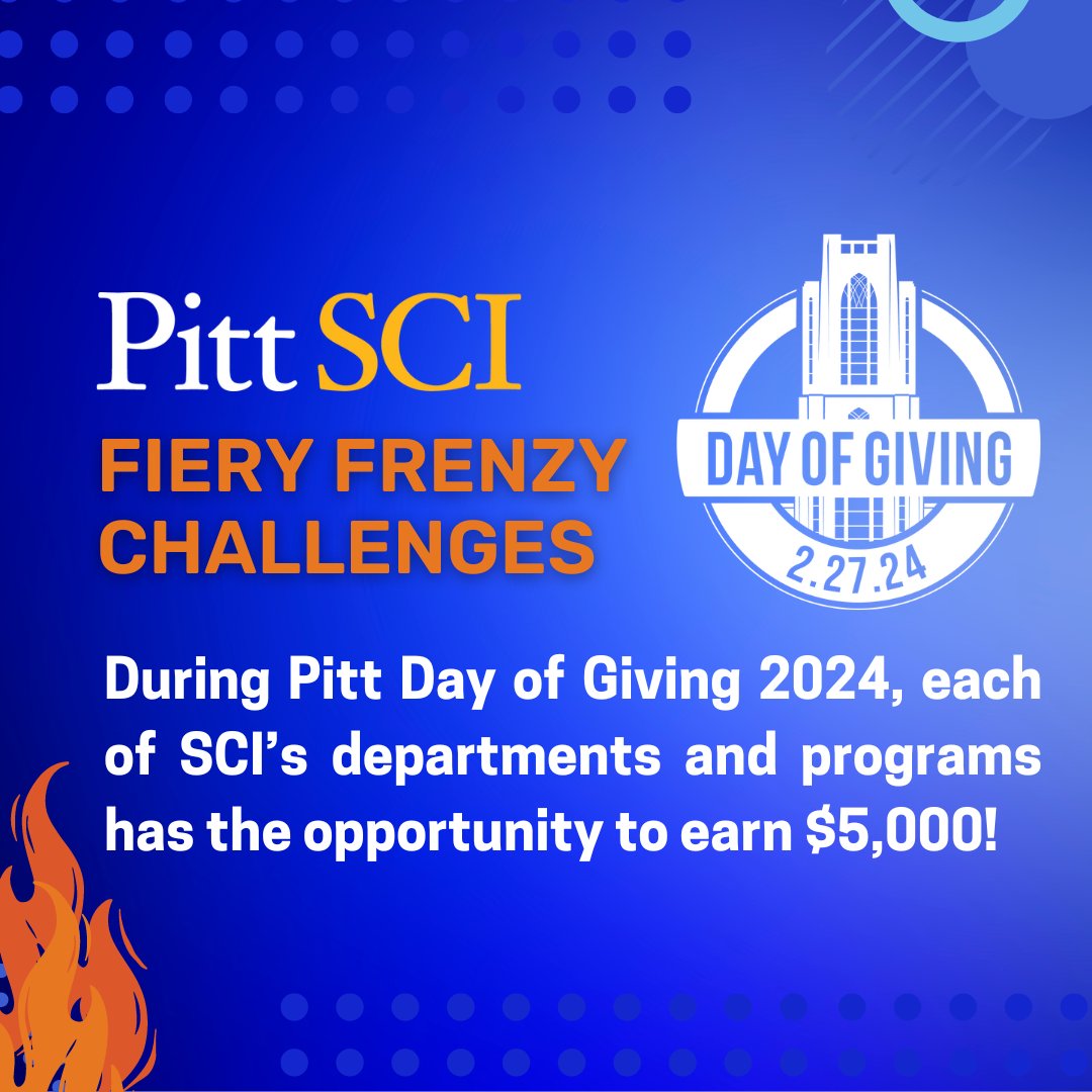 On #PittDayofGiving 2024, one donor equals one vote of support for your favorite department at SCI! The department with the highest percentage increase in donors from 2023 earns $5,000. Learn more and make your gift: pittdayofgiving.com/pages/pdog-sch… @PittDINS @ISPPitt @PittCompSci ICDS