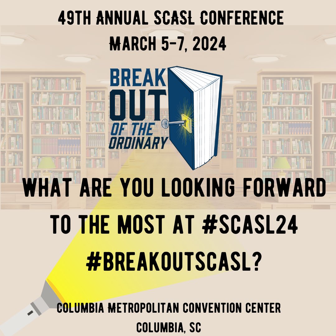 We're only about 1 week away from the 49th annual SCASL conference! Post a reply to share what you're excited about the most! Last day for online registration is Tues, Feb 27. Onsite registration will be available. #SCASL24 #BreakOutSCASL