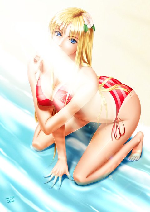 今日の一枚。
20年ぐらい前に描いたCGで塗り自体は悪くは無いんだけど、色々古過ぎるので何年か前に少し処理を加えた物。
HP用は青の水着ですが、赤色に変更して更に2枚目はHPには公開していない脱衣の珍しい貴重?な差分ですね。🧐 