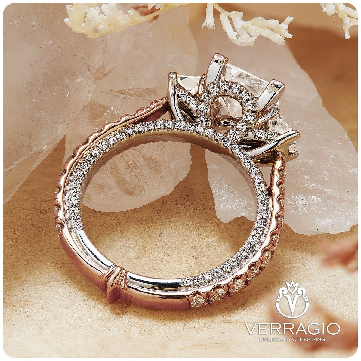 1.25ct. Emerald cut Natural Diamond Verragio Parisian Pave Rose Gold Diamond  Accents Engagement Ring (GIA Certified) | Diamond Mansion