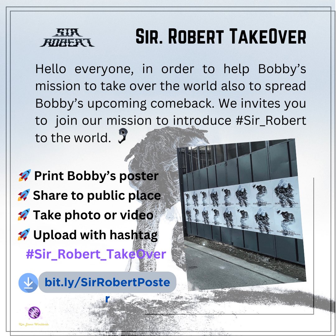 KJWworldwide's tweet photo. Sir. Robert Take Over Project🚀

SiRs and iKONICs!
Let’s spread the word Bobby’s upcoming comeback and help him to Take Over the world with #Sir_Robert!

Read poster for details
https://t.co/HJU6KVdjGX

Sir ROBERT COMING SOON
#BOBBY #바비 #Sir_Robert_D2
@bobbyranika @BOBBY_SiR_JP https://t.co/vgy4PCkl93