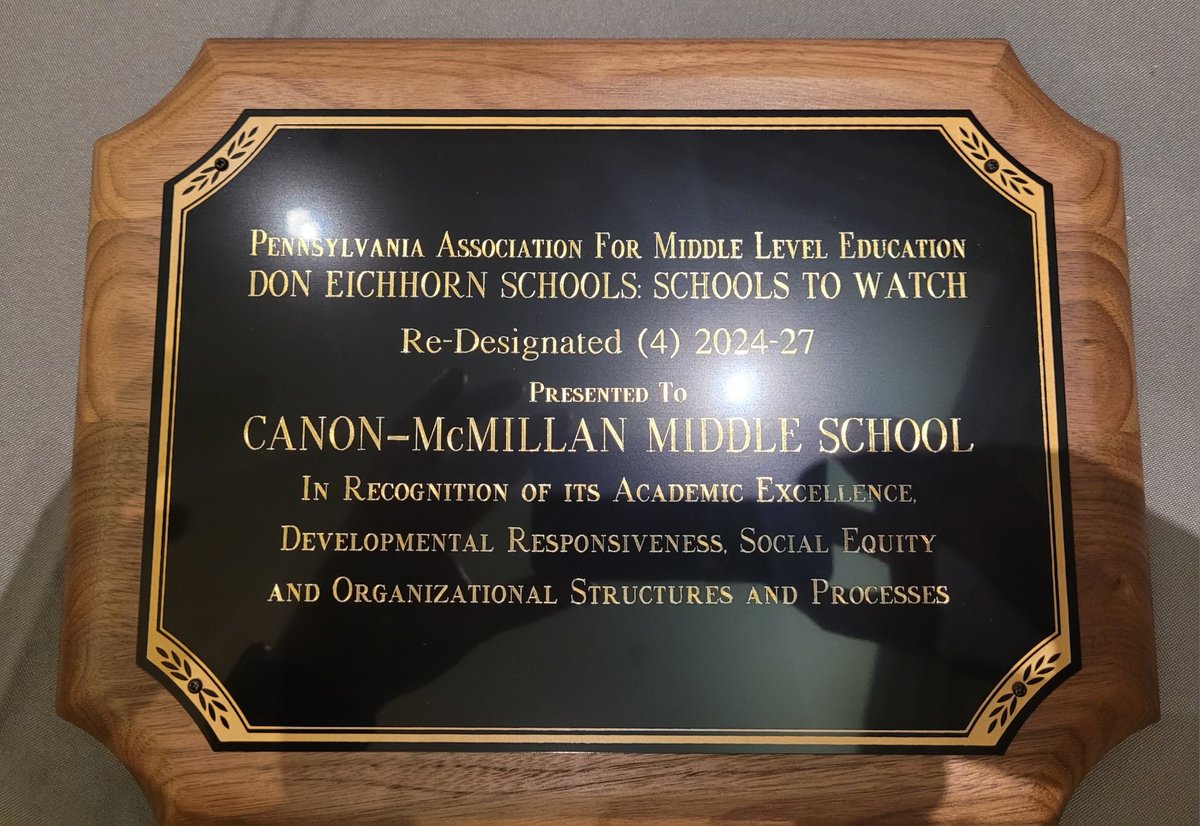 Proud for CMMS to receive award for PA Schools to Watch 4th re-designation at PAMLE state conference. A lot of hard work over many years by our staff along with great kids, supportive community, and admin/board support! ⁦@canon_mac⁩ ⁦@CanonMacMS⁩ ⁦⁦@pamleorg⁩