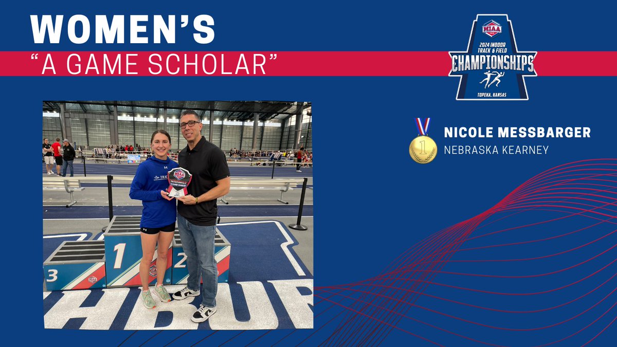 𝟐𝟎𝟐𝟒 𝐌𝐈𝐀𝐀 𝐈𝐧𝐝𝐨𝐨𝐫 𝐓𝐫𝐚𝐜𝐤 𝐚𝐧𝐝 𝐅𝐢𝐞𝐥𝐝 𝐂𝐡𝐚𝐦𝐩𝐢𝐨𝐧𝐬𝐡𝐢𝐩𝐬                                  

Female "A Game Scholar" Award

🏆 Nicole Messbarger @UNK_Track

Presented by Mammoth Sports Construction
<a href="/UNK_Athletics/">UNK Athletics</a>