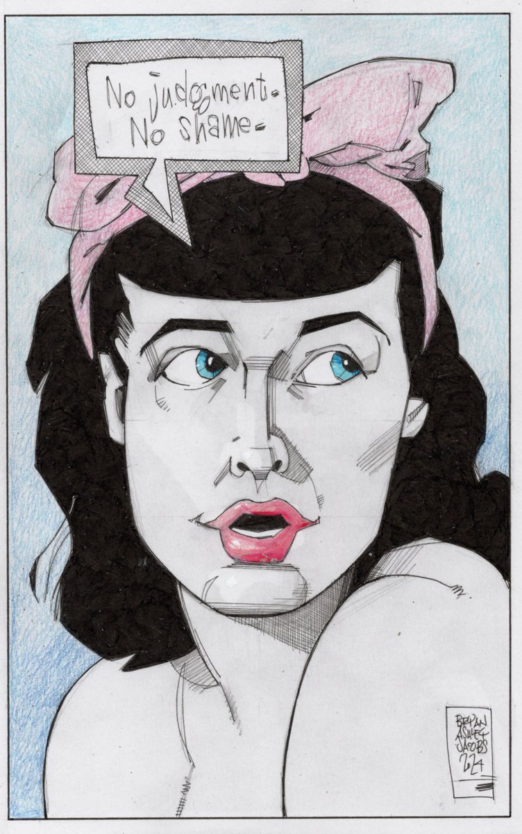 New Art:
Bettie Page will always hold a special place in my heart, and I just hope this piece does her justice.  This is 'Beatific Bettie.'  (7'x11', 70.00....Just DM if interested)  #BettiePage #pinup #AmericanIcon #illustration #art