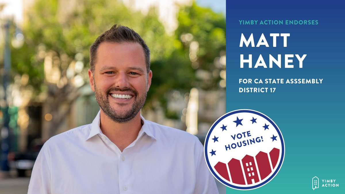 The CA March primary election is almost here. Be sure to vote for pro-housing candidates!   

We're endorsing the following candidates alongside some of our CA chapters (1/2):  

<a href="/Joseph_C_Rocha/">Joseph C Rocha</a> for CA State Assembly District 76 <a href="/MattHaneySF/">Matt Haney</a> for CA State Assembly District 17