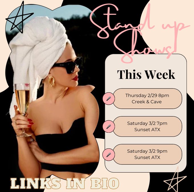 If you&rsquo;re in Austin this week, come see a show!  🤩✨ @SunsetStripATX @creekandcave #standup #comedy https://t<a href="/tag/comedy"class="tags"><span>#comedy</span></a><a href="/tag/standup"class="tags"><span>#standup</span></a>