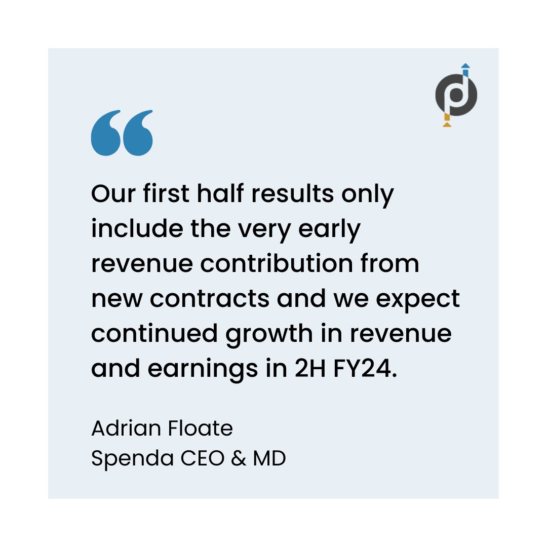 Spenda Shareholders (ASX: SPX) (@spenda_spx) on Twitter photo Spenda today released its first half results showing revenue growth from key strategic partnerships, with further growth in revenue and earnings expected in 2H FY24
Read full ASX release here: cdn-api.markitdigital.com/apiman-gateway…
Review 1H FY24 Financial Accouts here: cdn-api.markitdigital.com/apiman-gateway… Spenda today released its first half results showing revenue growth from key strategic partnerships, with further growth in revenue and earnings expected in 2H FY24
Read full ASX release here: cdn-api.markitdigital.com/apiman-gateway…
Review 1H FY24 Financial Accouts here: cdn-api.markitdigital.com/apiman-gateway…