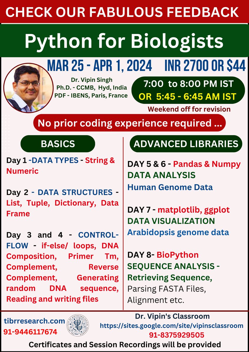 dr_vipin_singh's tweet image. Register here - sites.google.com/site/vipinscla…
Biology is changing ... upgrade to 2024 research skills - #CodeWithMe 
Check our fabulous reviews !
#r #python #ngs #variant_calling #datavisualization #DataAnalytics #BiologistsMustCode #DrVipinsWorkshop