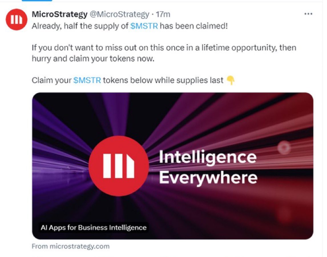 Warning!!! MicroStrategy's X account has been hacked, $500,000+ already stolen from phishing scam.