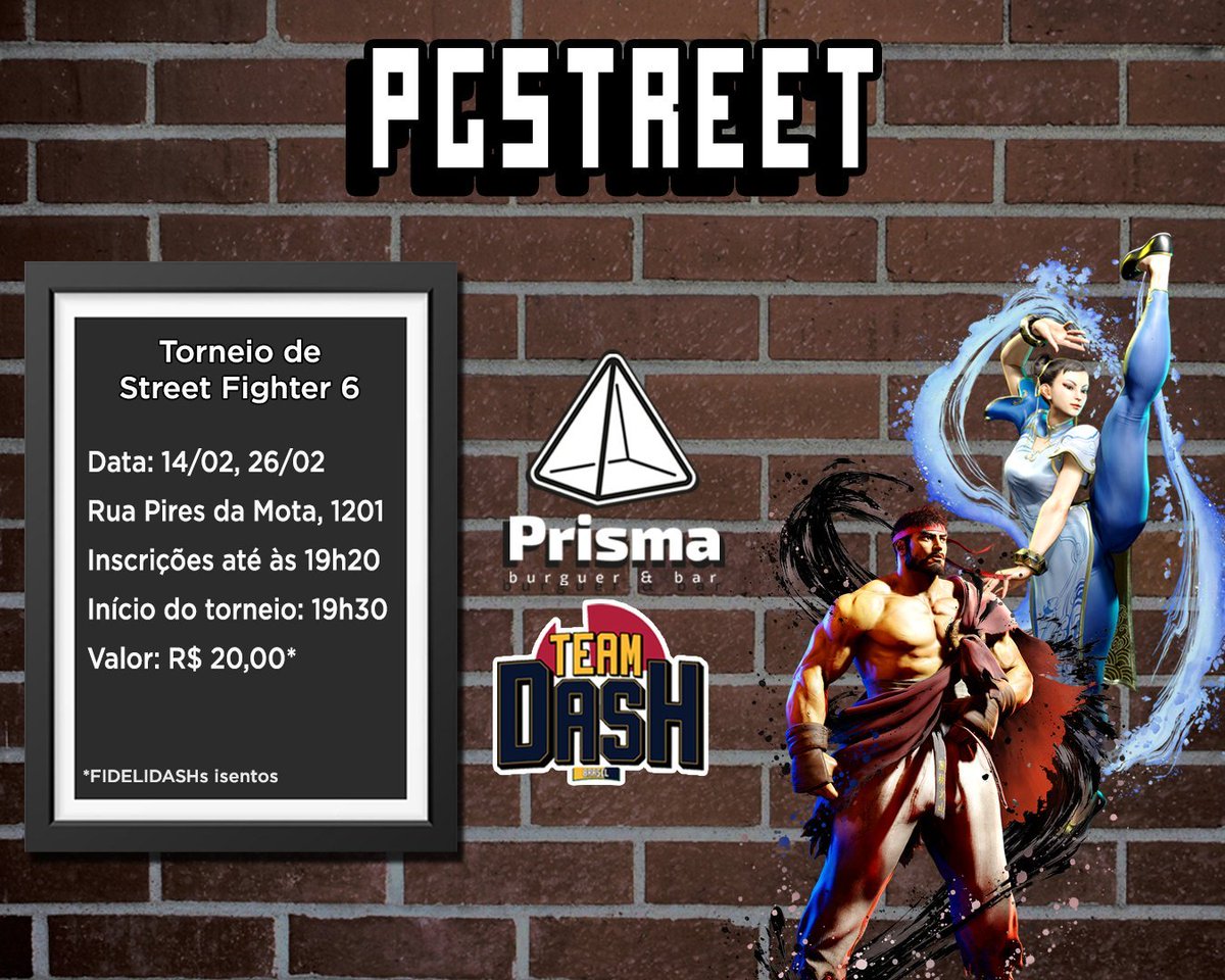 Hoje tem mais offline de #Streetfighter6 na capital paulista.
<a href="/TeamDASHBR/">Team DASH</a> traz mais um #PGSTREET para agitar o início da semana.

Inscrições abertas: teamdash.gg