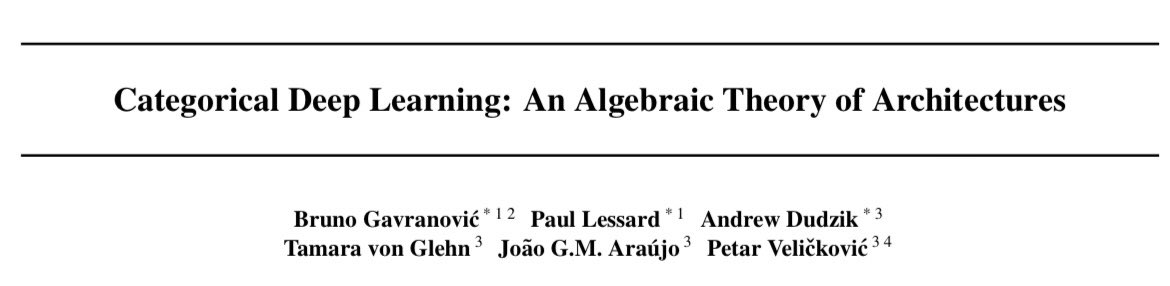 Unveiling the next chapter in our quest towards the elusive theory of *all* neural networks: Categorical Deep Learning! 🐈🤖 categoricaldeeplearning.com See thread 🪡 for a bucket list 🪣 of concepts our framework can handle! w/ @bgavran3 P. Lessard @andrewdudzik @tlvg @_joaogui1