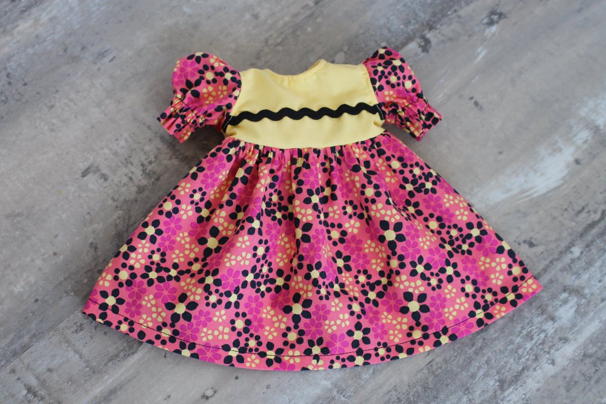 Pink & Yellow Flowered Baby Doll Dress, Handmade Cotton Doll C by HandiworkinGirls etsy.me/3SVC558 via @Etsy #SMILEtt23 #handmadelove #dolldresses