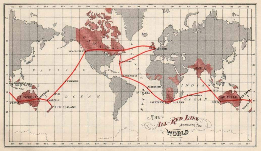 A map of submarine cables connecting the British Empire in 1902

#britishempire #1900s #map