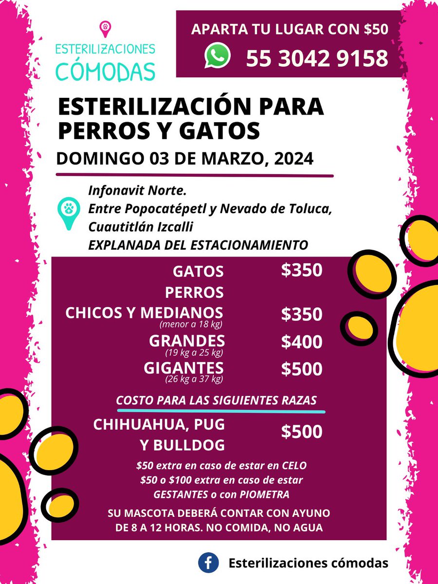 ATENCIÓN CUAUTITLÁN IZCALLI!!!
Jornada de esterilización para perros y gatos!!
#mascotas #cdmx #esterilizacion #cuautitlan #proteccionanimal