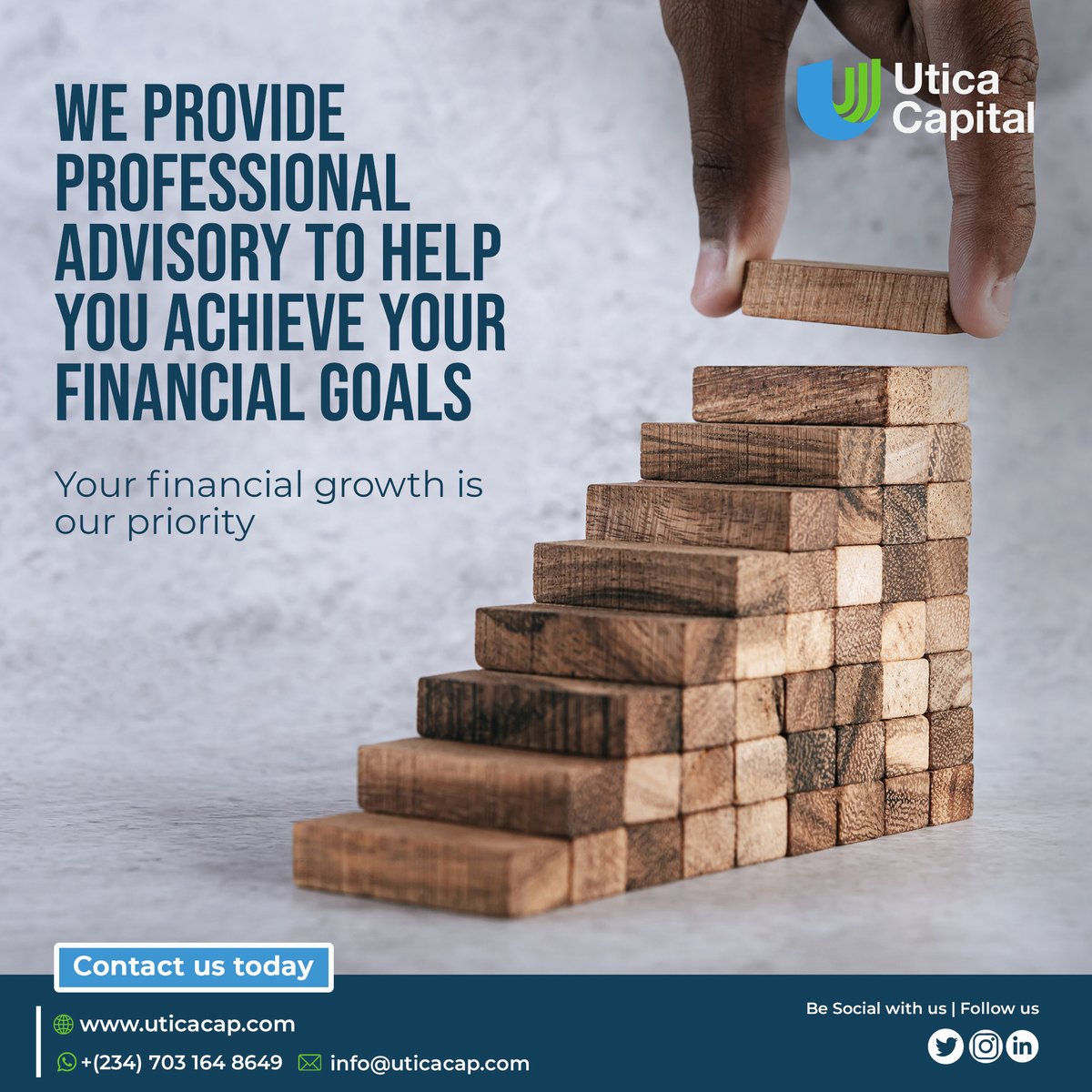 Building your financial future, one brick at a time with Utica Capital Limited! 💼💰

Let our expert advisory services guide you towards your goals, while our portfolio and asset management solutions optimize your investments. 🚀

#uticacapital
#financialsuccess
#expertadvisor