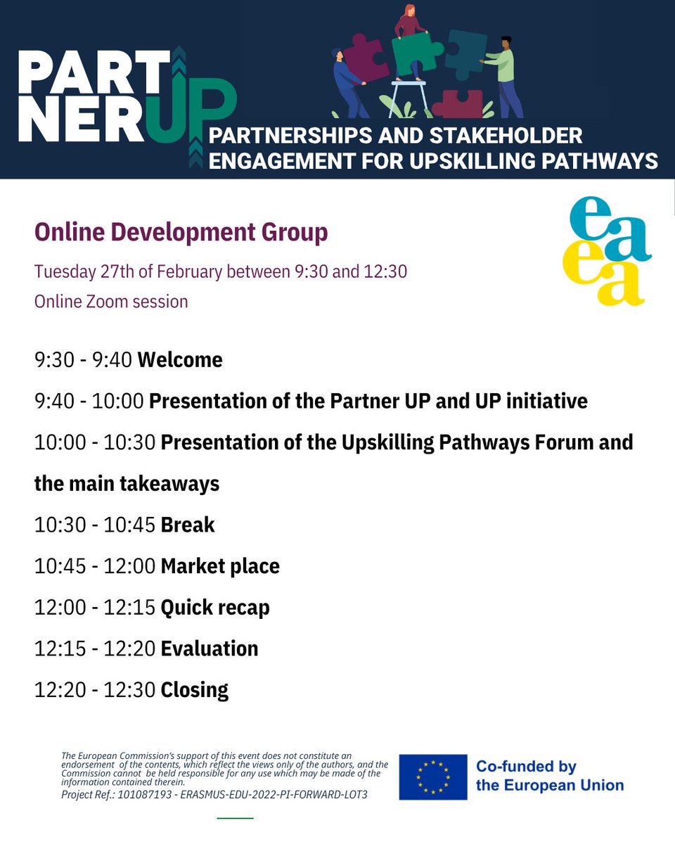 EAEA2020's tweet photo. Last chance!
Register for tomorrow's online meeting, discover the #UpskillingPathways initiative and present your promising practice in upskilling and reskilling.
https://t.co/ndEa6t1Tfh https://t.co/dpt58AxDZl