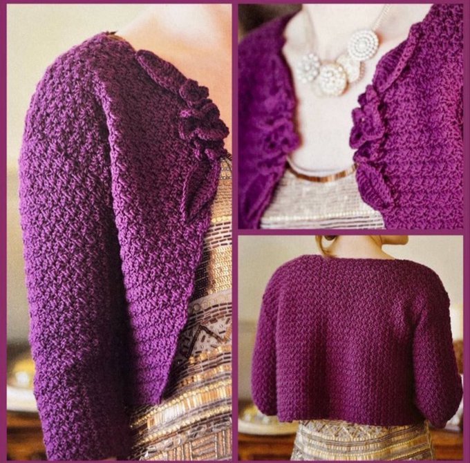 Crochet Bolero Cardigan with Flower Pattern 💜 Make this beautiful flower bolero which is perfect for any occasion. A versatile and stylish accessory that can be worn with a variety of outfits 😊 dwcrochetpatterns.etsy.com/uk/listing/151… #MHHSBD #craftbizparty #earlybiz
