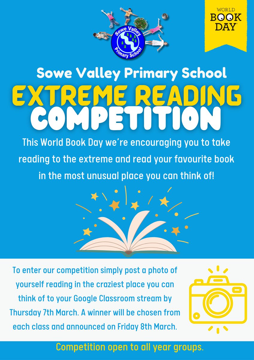 To celebrate our love of reading we’re encouraging you to take reading to the extreme this World Book Day by finding the most unusual place to enjoy a good book! To enter, simply post a photo of you reading in your extreme location on Google Classroom by Thursday 7th March 📚📖✨