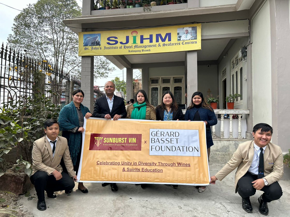 sunburstvin's tweet photo. CEO Subhadip Dey and Ms Smriti Adhikari, Centre In Charge at St. John’s Institute of Hotel Management &amp; Seafarers Courses, Kalimpong, discuss wine and spirit workshops, job prospects, and the impact of @GerardBassetFDN scholarships on students' ambitions! 🍷✨ https://t.co/GxdSOHJUvv