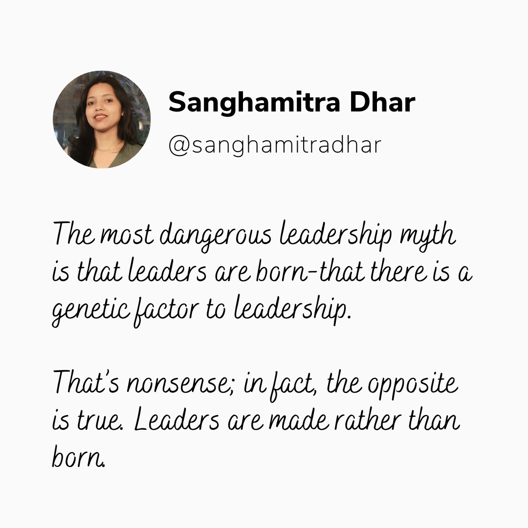 Unveiling the Truth: Leaders aren't born, they're made. 🌱💼

Dispelling the myth that leadership is coded in our genes. It's a journey of experiences, learning, and constant growth. Embrace the #LeadershipJourney! 🚀 #LeadershipMyths #LeadershipDevelopment