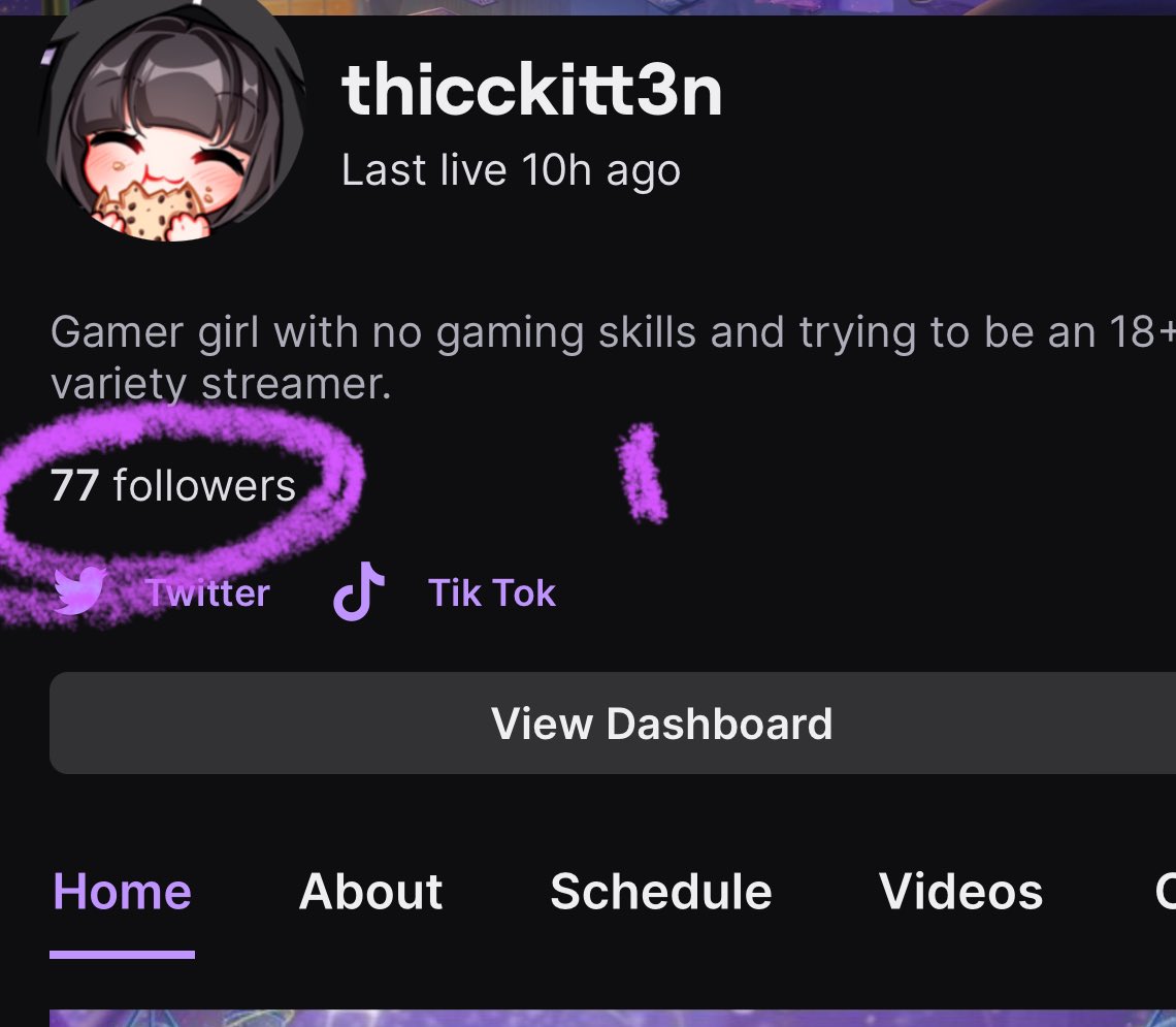 77 followers?! Let’s gooo. 23 to go to hit that first 100 followers goal 
#smallstreamer #twitchaffiliate #girlstreamer #varietystreamer