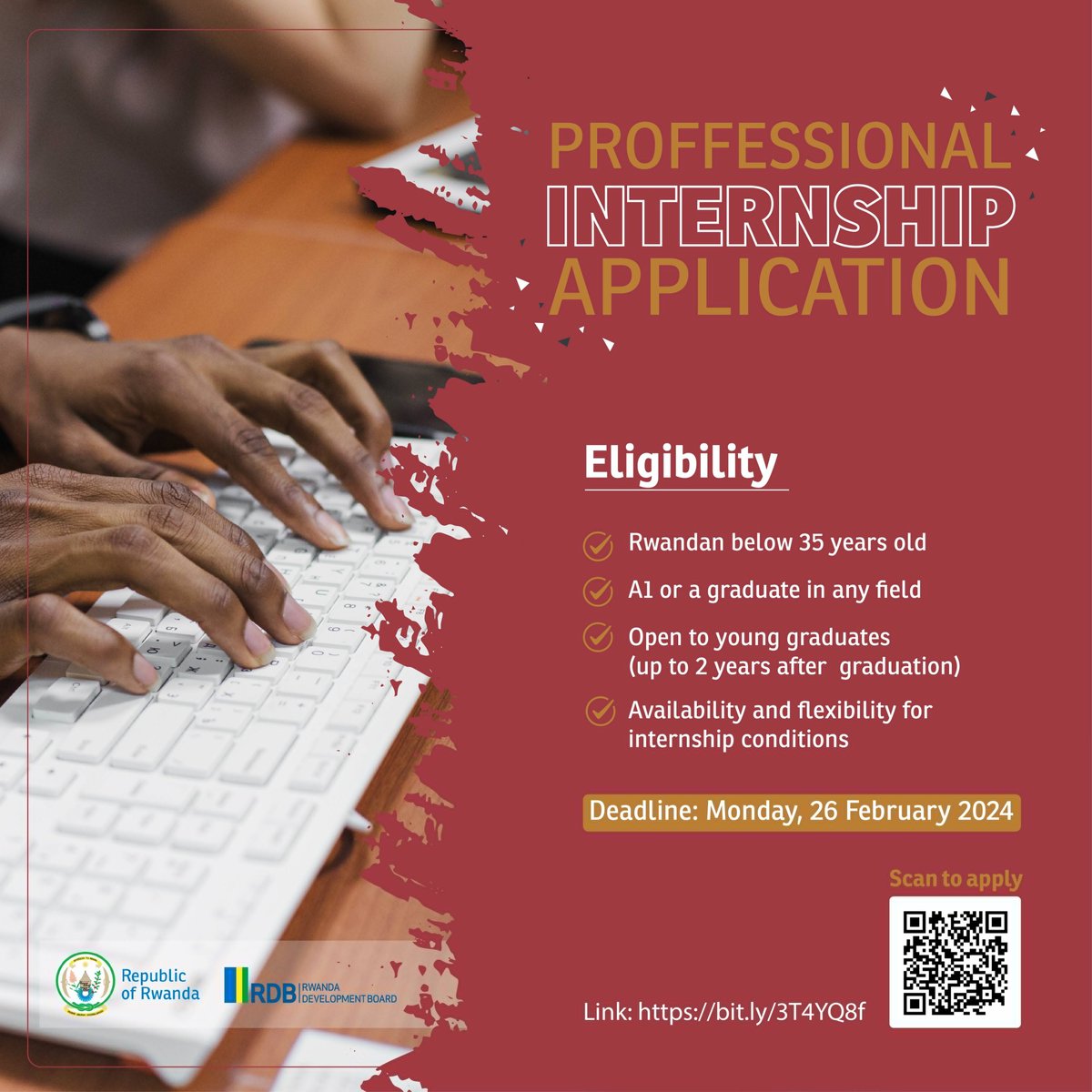 Ministry of Public Service and Labour | Rwanda (@rwandalabour) on Twitter photo Ntimucikwe! Uyu ni wo munsi wa nyuma
MIFOTRA ifatanyije na <a href="/RwandaYouthArts/">Ministry of Youth and Arts | Rwanda</a>, <a href="/RwandaLocalGov/">Ministry of Local Government | Rwanda</a> na <a href="/RDBrwanda/">Rwanda Development Board</a> bateguye gahunda igamije gufasha urubyiruko rwarangije icyiciro cya Kaminuza, bifuza kwimenyereza umurimo. Iyandikishe uyu munsi kuri : bit.ly/3T4YQ8f Ntimucikwe! Uyu ni wo munsi wa nyuma
MIFOTRA ifatanyije na <a href="/RwandaYouthArts/">Ministry of Youth and Arts | Rwanda</a>, <a href="/RwandaLocalGov/">Ministry of Local Government | Rwanda</a> na <a href="/RDBrwanda/">Rwanda Development Board</a> bateguye gahunda igamije gufasha urubyiruko rwarangije icyiciro cya Kaminuza, bifuza kwimenyereza umurimo. Iyandikishe uyu munsi kuri : bit.ly/3T4YQ8f
