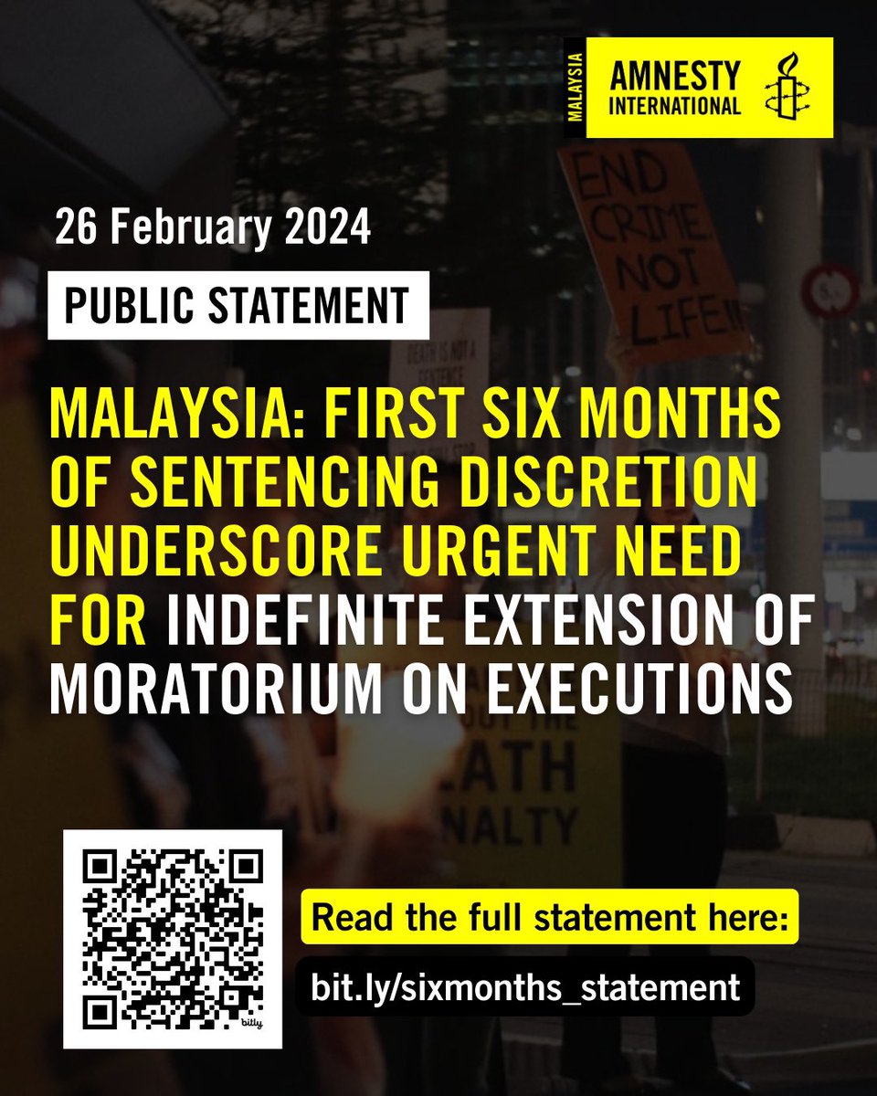 Despite decreased use of death penalty - systemic flaws, violations of human rights laws, & concerns around fair trial underscore urgent need for an indefinite moratorium on executions. Read our statement on the first 6 months since MY courts granted full sentencing discretion: