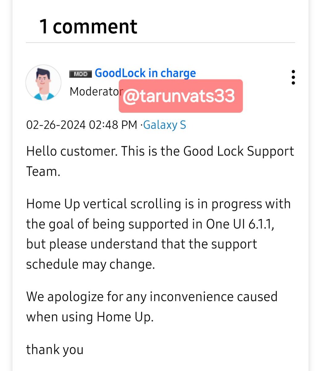 HomeUp users, rejoice!  🤩

The Good Lock Moderator confirmed that vertical scrolling is officially coming to One UI 6.1.1!📱✨

Repost this exciting news with everyone 🙌 

#OneUI6 #GalaxyS24    #OneUI #GalaxyS #GalaxyS23Ultra #Samsung #GalaxyS24Series