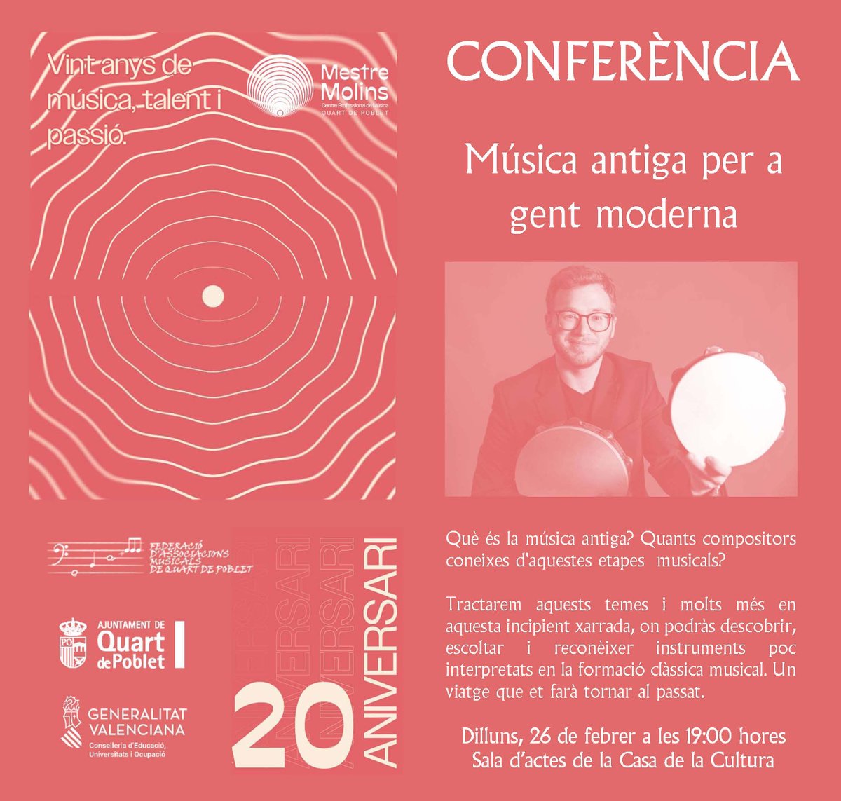 CulturaQdP's tweet photo. 📢😀Hui conferència d'Onofre Serer!

'MÚSICA ANTIGA PER A GENT MODERNA'

📆26 de febrer
🕗19h
📍Sala d'actes de la Casa de Cultura

Us esperem🎵! https://t.co/ii2YXbAX8Q
