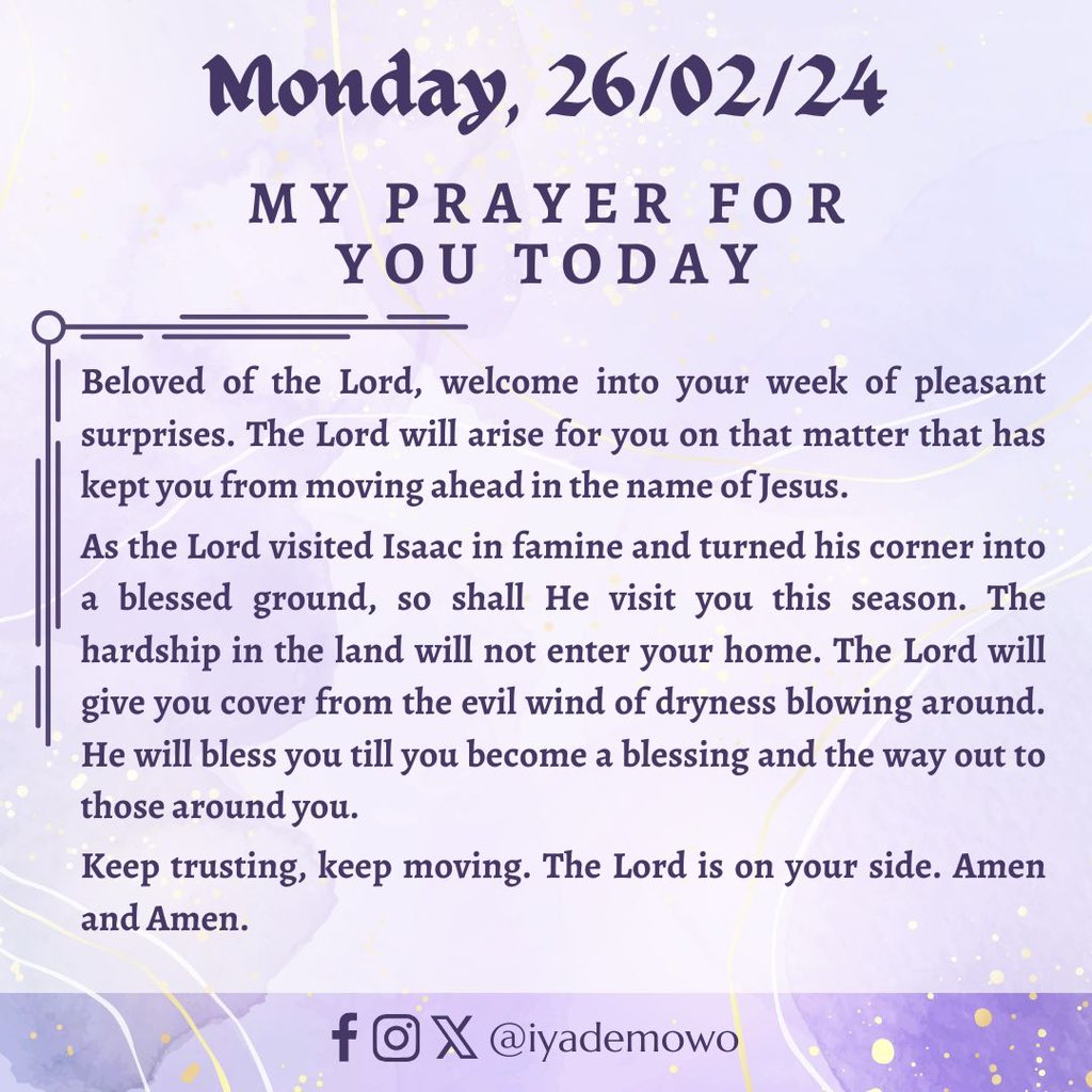 iyademowo's tweet photo. My Prayer for you today

#prayer #myprayertoday #prayingthrough #iyademowo #2024 #yearoffullrestoration #mpfyt #pbths https://t.co/CrpYegtefV