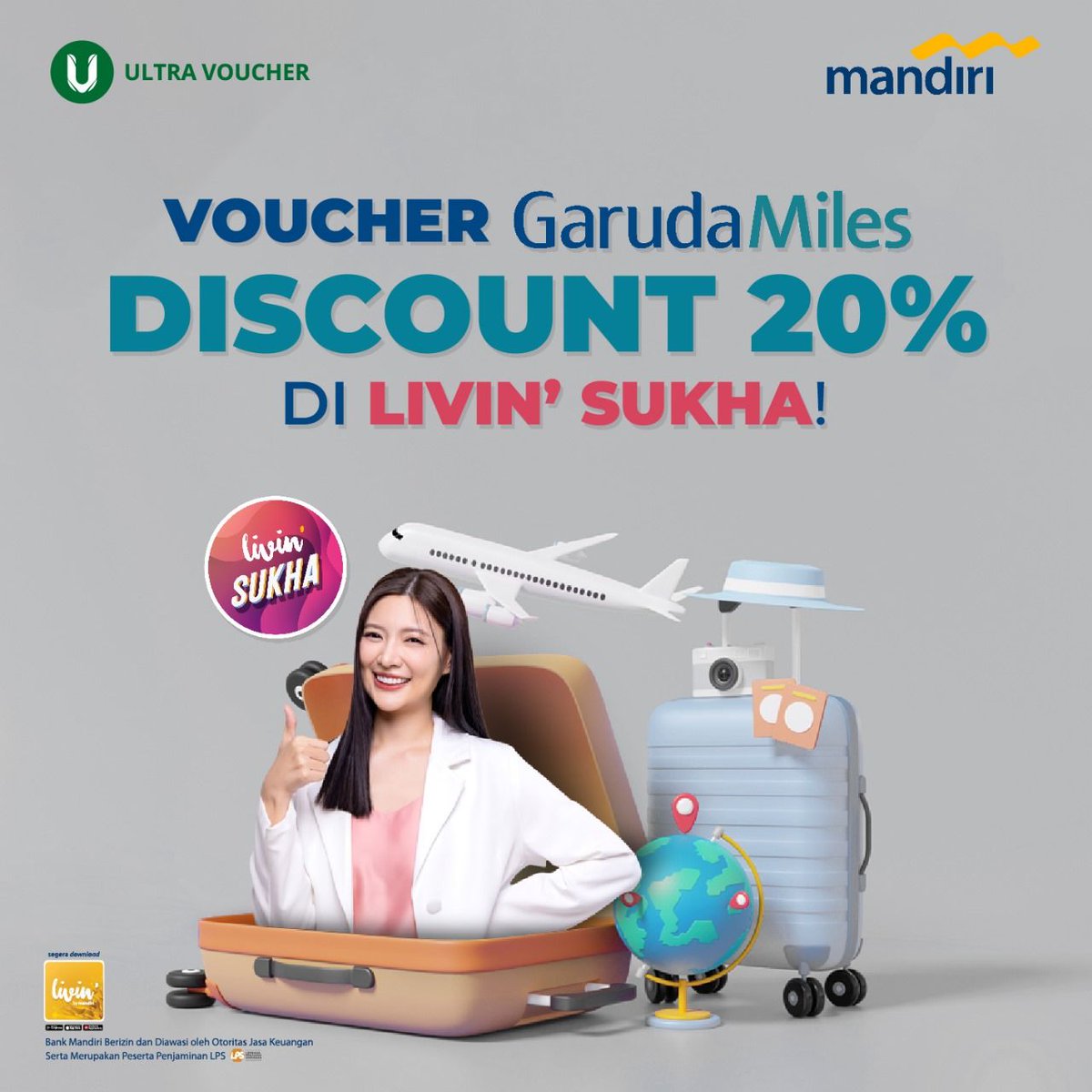 Wohooo, Ultra Voucher di Livin' Sukha Bank Mandiri lagi ada promo menarik nih💯

Kamu bisa beli voucher GarudaMiles dengan diskon 20% di Livin' Sukha mulai jam 15:00 WIB - 18:00 WIB nanti🥰

#PakaiUltraVoucher #livinsukha #livinmandiri #garudaindonesia #diskon #vouchers