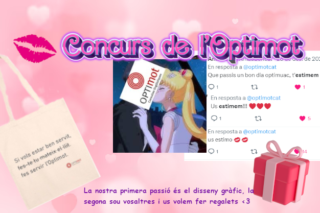 optimotcat's tweet photo. 💖 Concurs de l’Optimot 💖
L’Optimot fa setze anys i per celebrar-ho organitza un concurs que et dona l’oportunitat de:
1 Guanyar premis (magnífic!)
2 Guanyar-te el nostre cor (meravellosament esplèndid!)
T’expliquem com va el concurs del que hem anomenat #optiamor ⬇️ https://t.co/f0SiJs7YyD