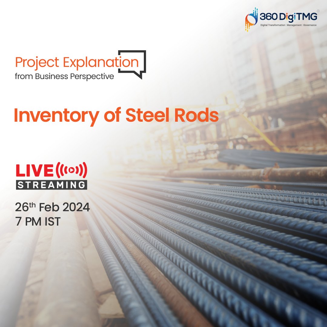 Project Explanation from Business Perspective | Inventory of Steel Rods 

Please use the below link to join the session:
360digitmg.in/inventory-of-s…

#inventorymanagement #costreduction
#demandforecasting #customersatisfaction #technologyintegration #qualitycontrol #360DigiTMG