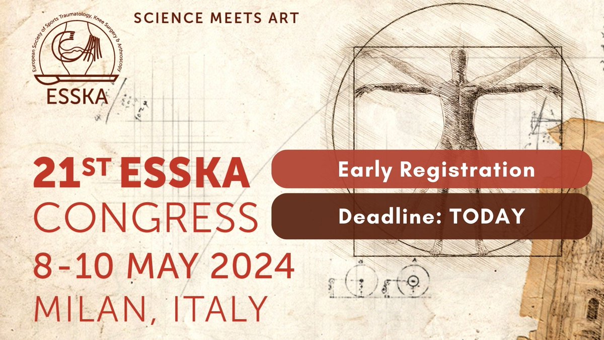 Early registration for #ESSKA2024 is closing today! Our Congress is the place-to-be for #orthopaedic surgeons, #clinicians and #scientists to discover the latest research. Register Now: loom.ly/ZNwee08
