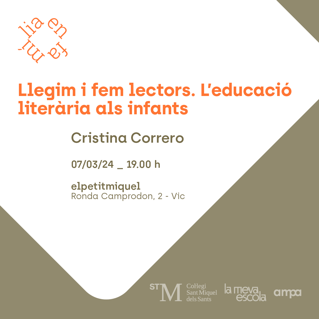 elpetitmiquel's tweet image. 🧡Recordeu, avui 07/03/2024 a les 19.00h, Cristina Correro, doctora en Educació amb menció internacional, ens parlarà de l’educació literària als infants “Llegim i fem lectors”. Ho farà a les 19h, a elpetitmiquel. 📚🏠👌#comprensiólectora #enfamília #lamevaescola #elpetitmiquel