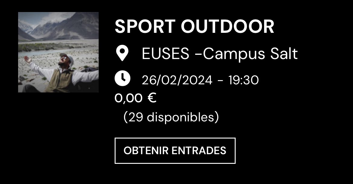 #Agenda 26 de febrer #BCNSportsFilm 🪂 Sport outdoor 19.30 a EUSES - Campus de Salt Entrades gratuïtes a bcnsportsfilm.org/ca/entrades/