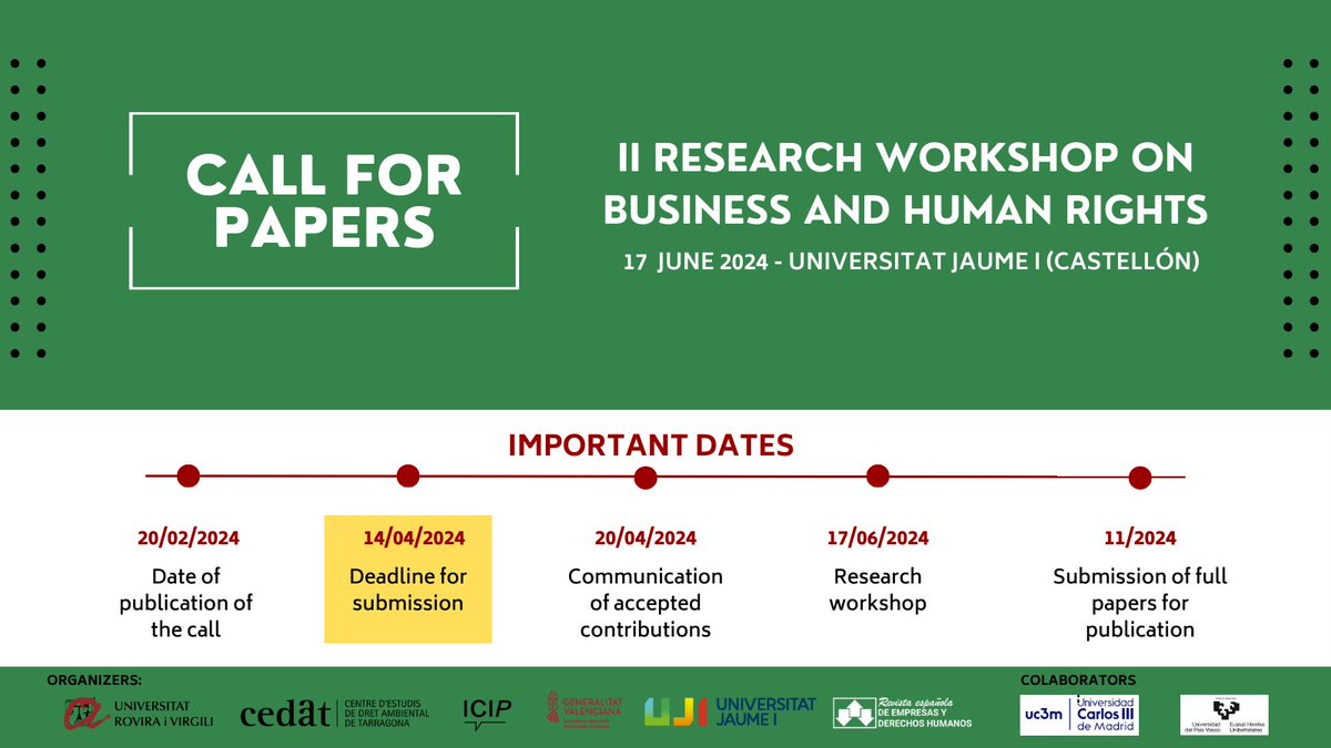 #CALLFORPAPERS | We are seeking papers from predoctoral and postdoctoral researchers that analyze the challenges and measures regarding access to remedy and legal accountability of businesses for the negative impacts of their activities on human rights and the environment.