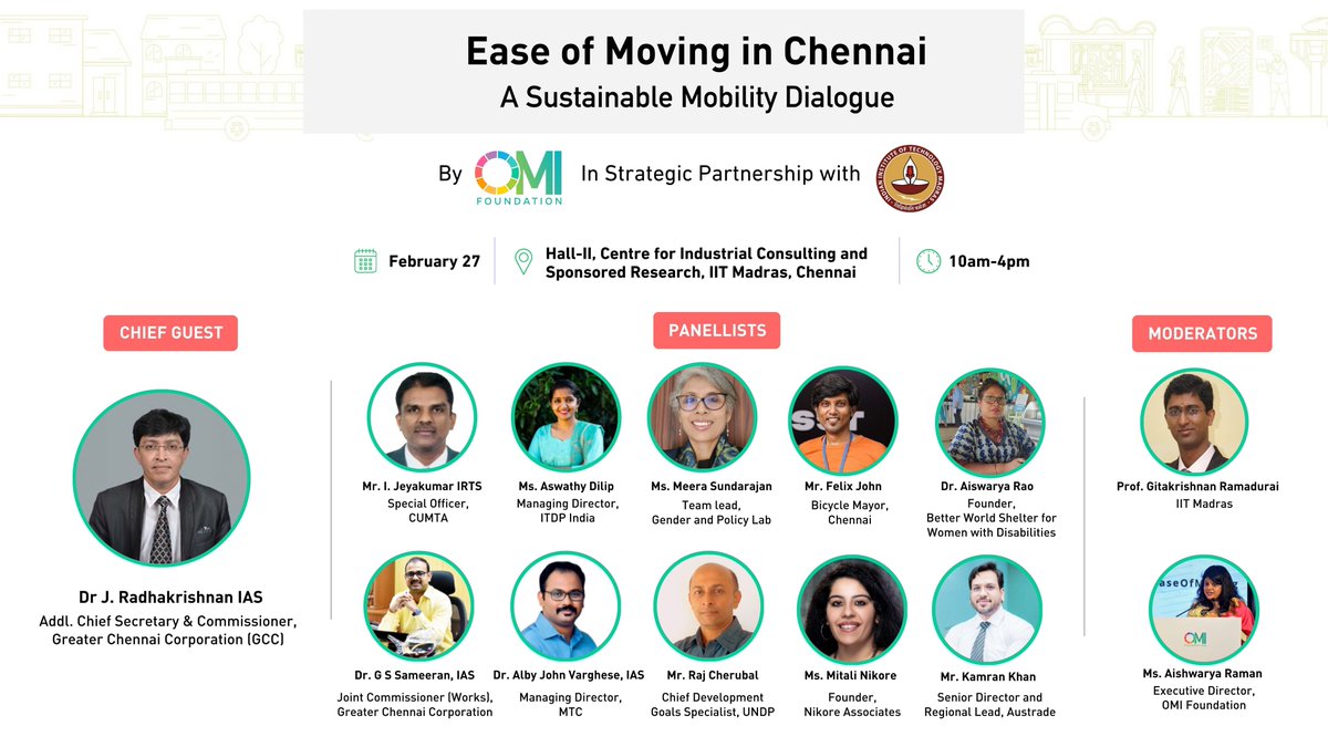 🚀 Join us in association with @IITM tomorrow for the 'Ease of Moving in Chennai' Conference! 🚀

Dive deep into the future of urban mobility and infrastructure investment at the 'Ease of Moving in Chennai' conference on Feb 27th
Register: bit.ly/EaseOfMovingCh…

#NammaChennai
