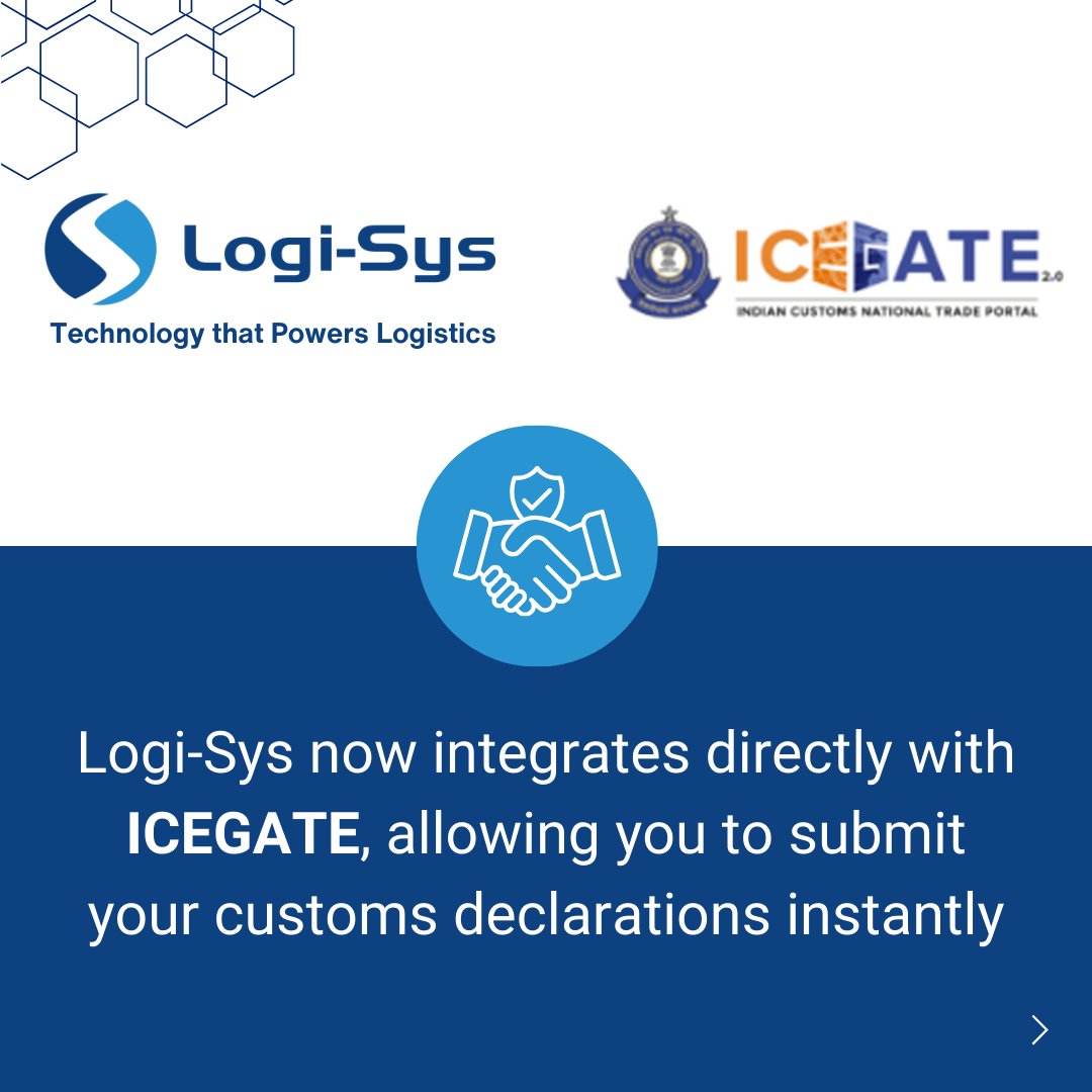 logisyserp's tweet image. Exciting news! Logi-Sys now integrates seamlessly with #ICEGATE for instant customs declarations. Say goodbye to uncertainty, speed up processing, and ensure smooth operations!   

Upgrade your customs experience with Logi-Sys today! #Logistics #Customs #freightforwarding